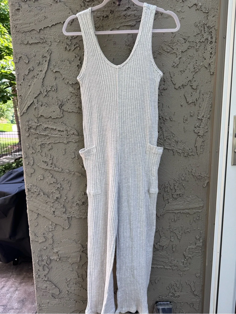 Project Social T Santa Maria Ribbed Jumpsuit Wide Leg Crop Ash Size S